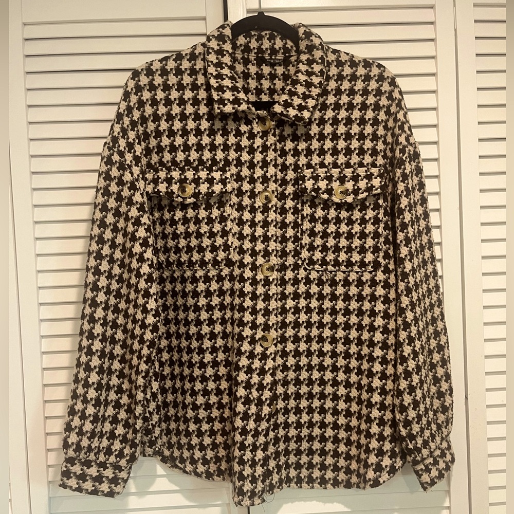 Houndstooth Button Up Knit Coat